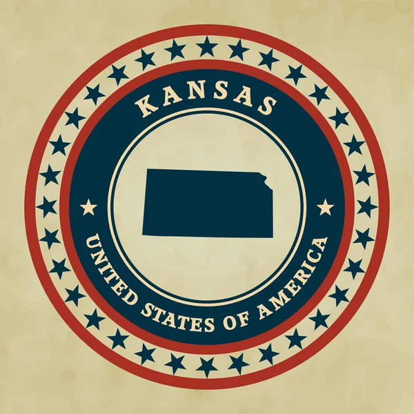 Vintage label with map of Kansas, vector — Stock Vector