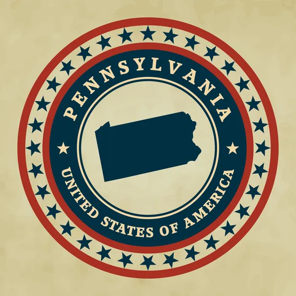 Etiqueta vintage con mapa de Pensilvania, vector — Vector de stock