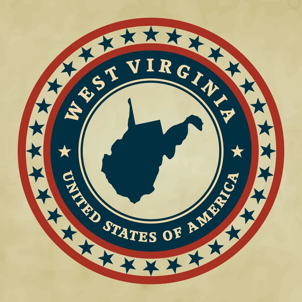 Étiquette vintage avec carte de Virginie-Occidentale, vecteur Illustrations De Stock Libres De Droits