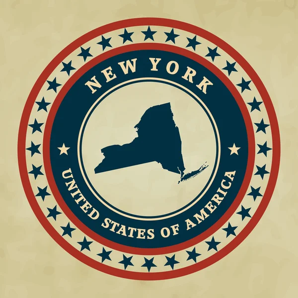 Etiqueta vintage con mapa de Nueva York, vector — Vector de stock