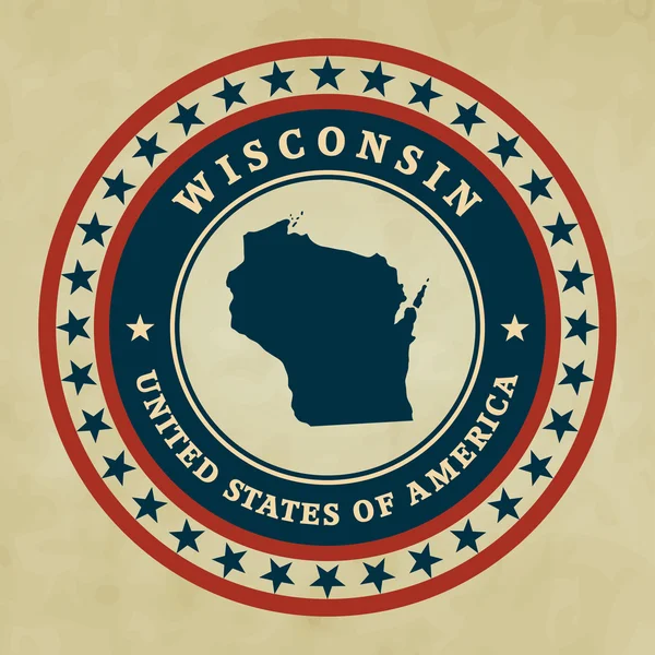 Etichetta vintage con mappa di Wisconsin, vector — Vettoriale Stock