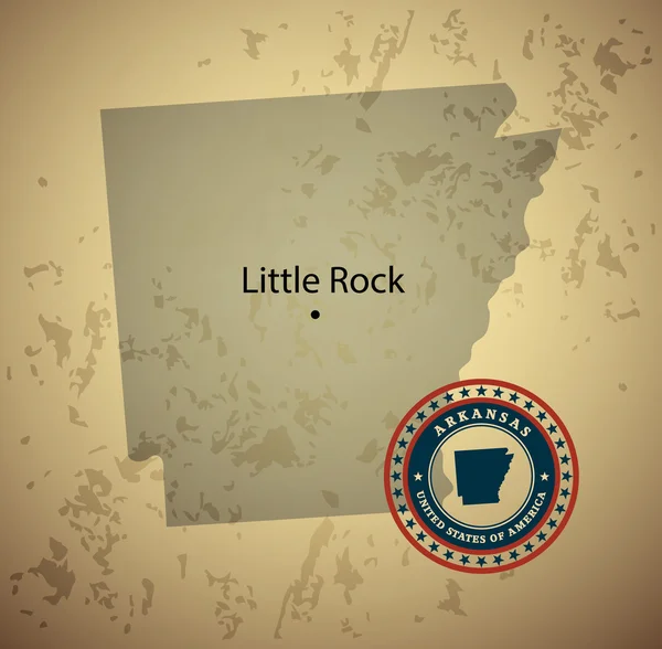 Carte de l'Arkansas avec fond vectoriel vintage timbre — Image vectorielle
