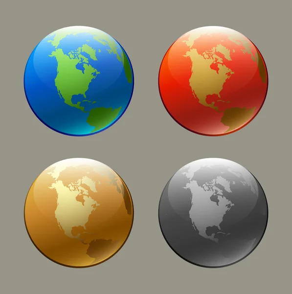 Set of vector globe icons with USA map — Stock Vector