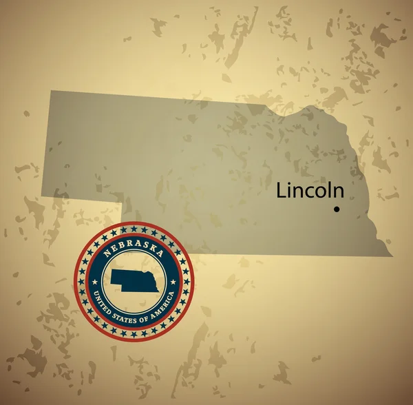 Nebraska harita ile pul vintage — Stok Vektör