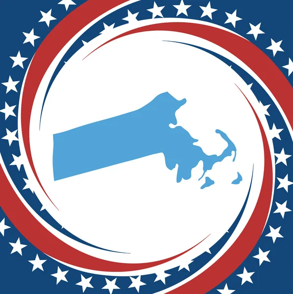 Label con mappa di Massachusetts, vector — Vettoriale Stock