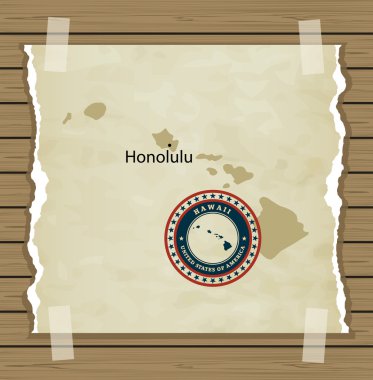 Pul antika arka plan ile Hawaii Haritası