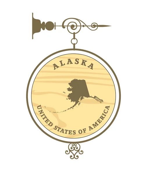 Rótulo vintage com mapa de Alaska — Vetor de Stock