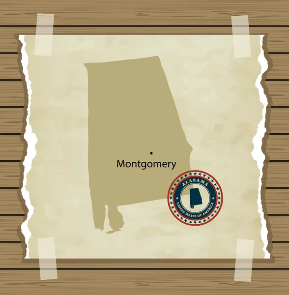 Alabama mappa con francobollo vintage — Vettoriale Stock