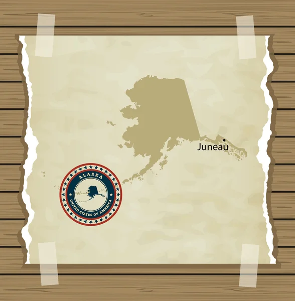 Carte de l'Alaska avec fond vintage timbre — Image vectorielle