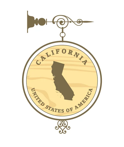 Vintage label with map of California — Stock Vector