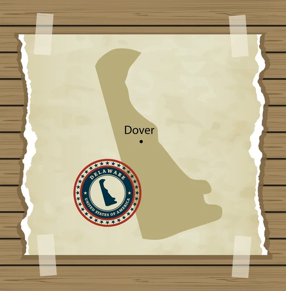 スタンプ ビンテージ背景を持つデラウェア州地図 — ストックベクタ