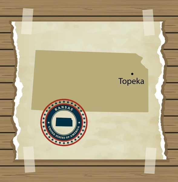 Kansas mapa s razítko vintage pozadím — Stockový vektor
