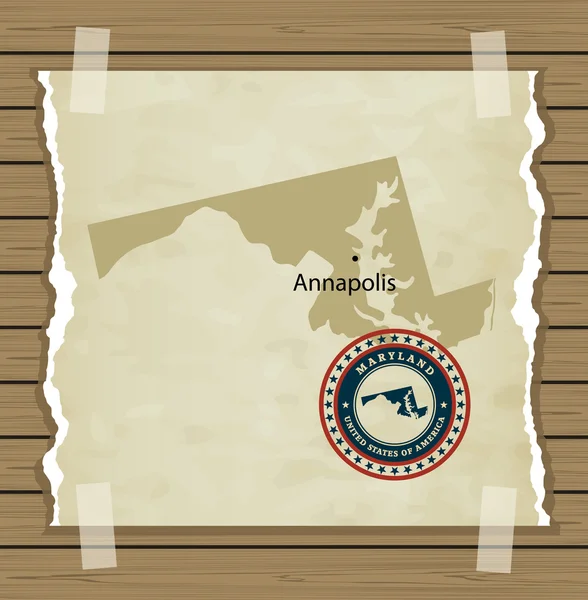 Maryland mappa con francobollo vintage — Vettoriale Stock