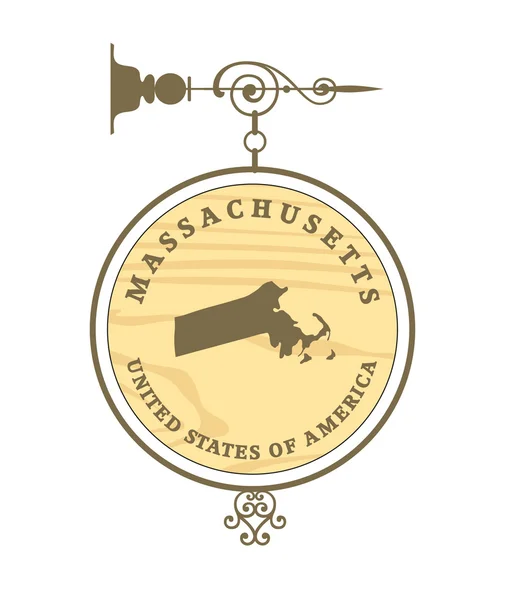 Rótulo vintage com mapa de Massachusetts — Vetor de Stock