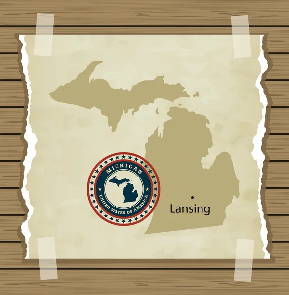 Michigan mapa s razítko vintage pozadím — Stockový vektor