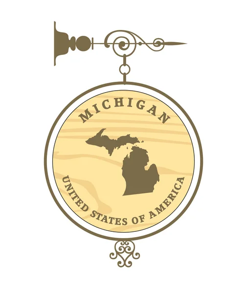 Vintage-Etikett mit Landkarte von Michigan — Stockvektor