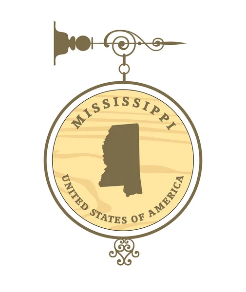 Vintage label with map of Mississippi — Stock Vector