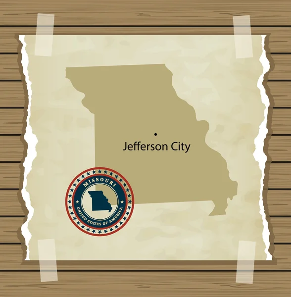 Carte du Missouri avec timbre vintage — Image vectorielle
