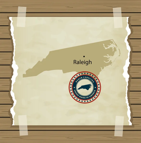 Mappa Carolina del Nord con francobollo vintage — Vettoriale Stock
