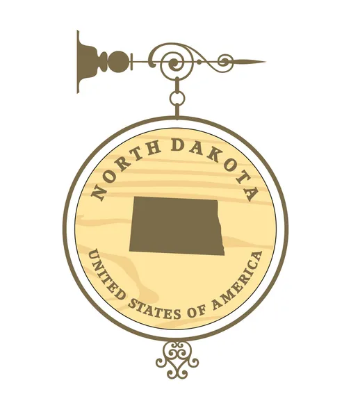 Étiquette vintage avec carte du Dakota du Nord — Image vectorielle