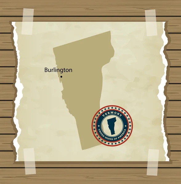 Carte du Vermont avec timbre arrière-plan vintage — Image vectorielle