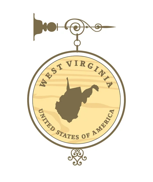 Vintage etykieta z mapa Wirginia Zachodnia — Wektor stockowy