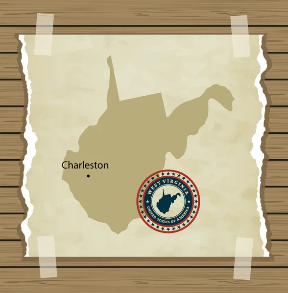 Carte de Virginie-Occidentale avec fond vintage timbre — Image vectorielle