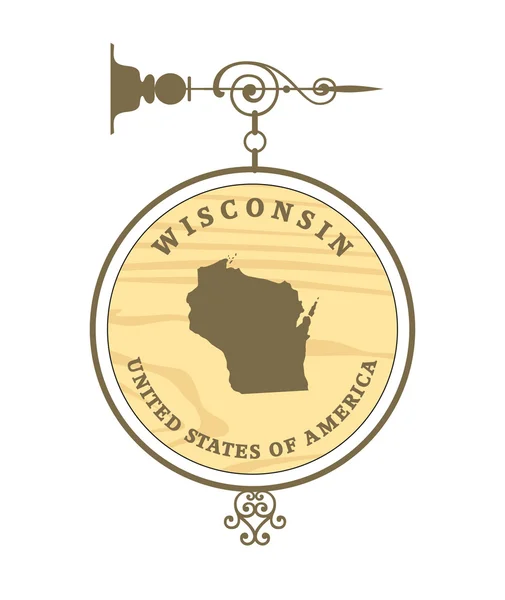 Étiquette vintage avec carte de Wisconsin — Image vectorielle