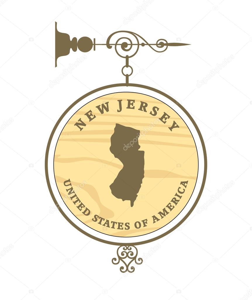 Vintage label with map of New Jersey