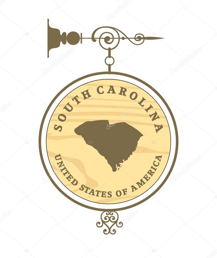 Vintage label with map of South Carolina