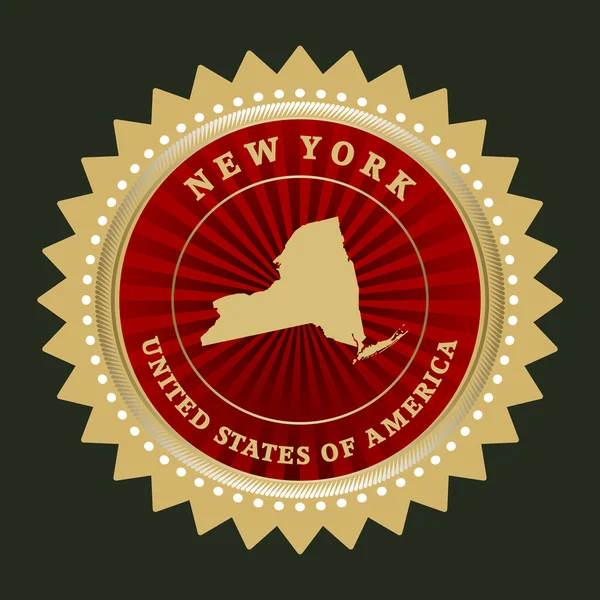 Star label with map of New York — Stock Vector