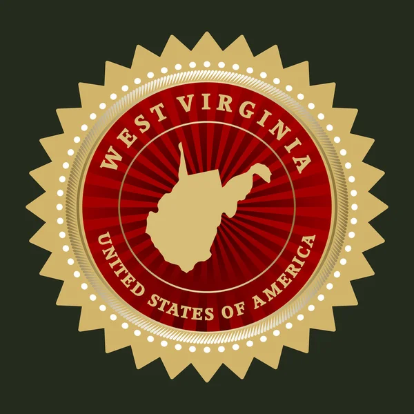 Rótulo de estrela com mapa de West Virginia — Vetor de Stock