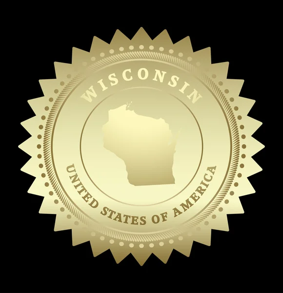 Gold star label with map of Wisconsin — Stock Vector