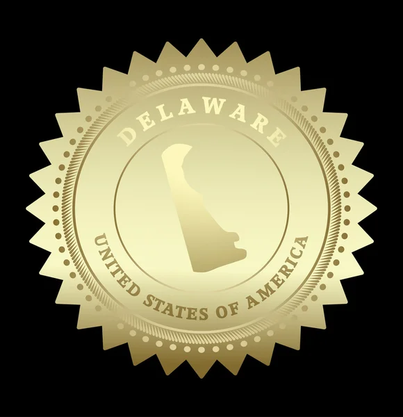 Gold star label with map of Delaware — Stock Vector