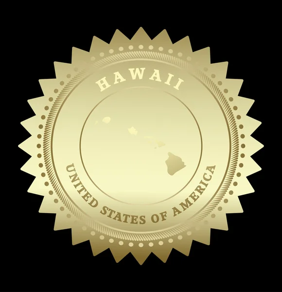 Etiqueta estrella de oro con el mapa de Hawaii — Vector de stock