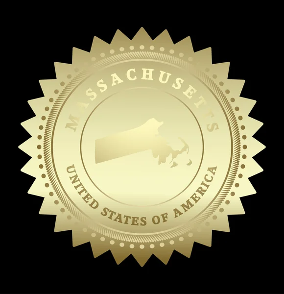 Gold star label with map of Massachusetts — Stock Vector