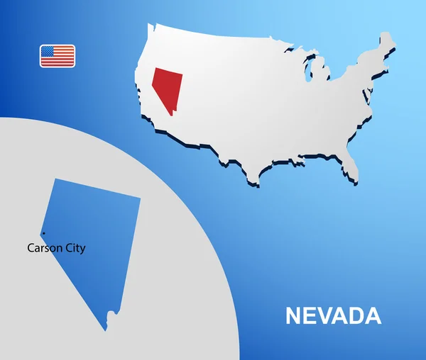Nevada on USA map with map of the state — Stock Vector