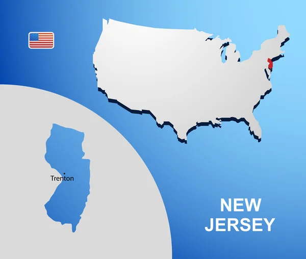 Nova Jersey no mapa dos EUA com mapa do estado — Vetor de Stock
