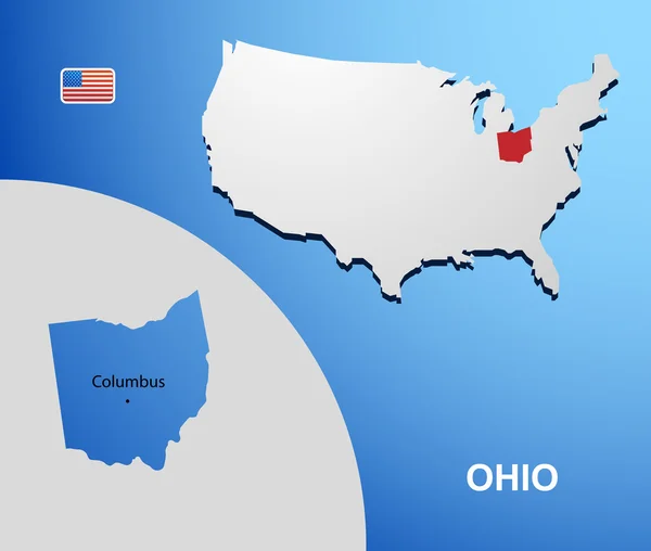 Ohio on USA map with map of the state — Stock Vector