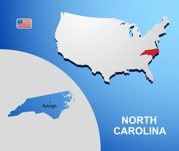 North carolina op de kaart van de v.s. met kaart van de Braziliaanse — Stockvector