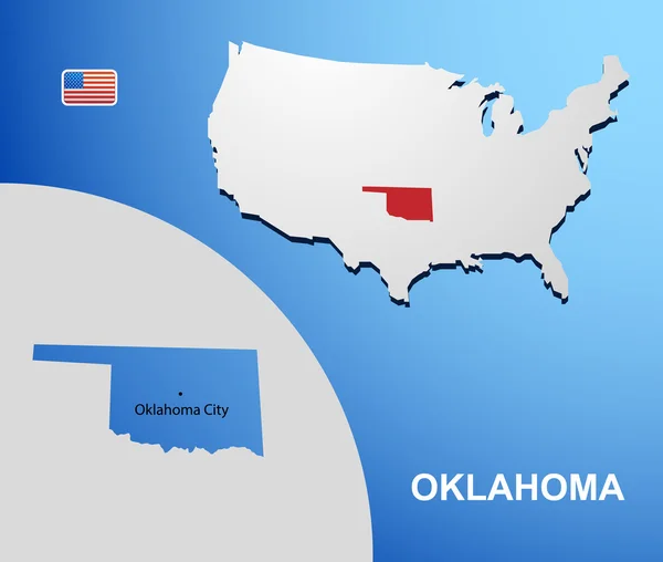 Oklahoma on USA map with map of the state — Stock Vector
