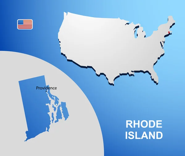 Rhode Island on USA map with map of the state — Stock Vector