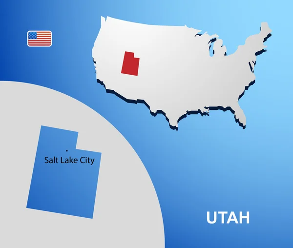 Utah on USA map with map of the state — Stock Vector