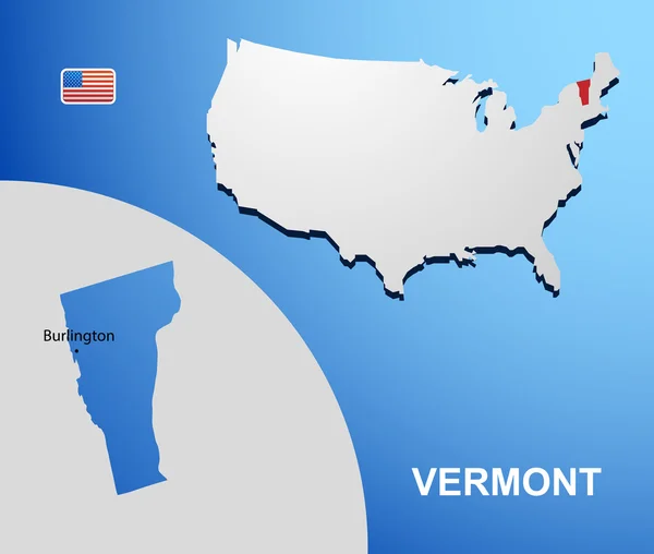Vermont on USA map with map of the state — Stock Vector