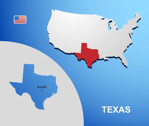 Texas sur la carte des États-Unis avec la carte de l'État — Image vectorielle