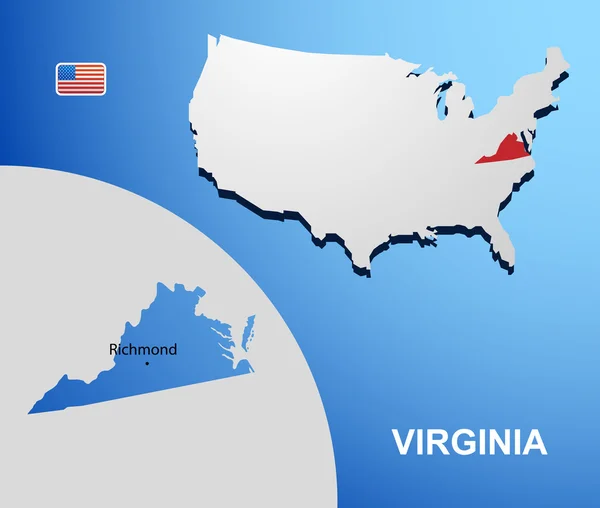 Virginia auf usa karte mit karte des staates — Stockvektor