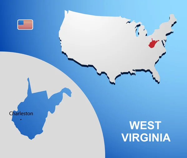 Virginia Occidentale sulla mappa degli Stati Uniti con la mappa dello stato — Vettoriale Stock