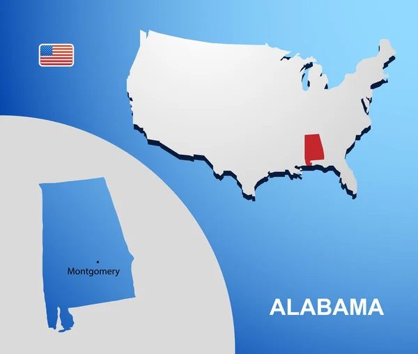 Alabama sulla mappa di Stati Uniti — Vettoriale Stock