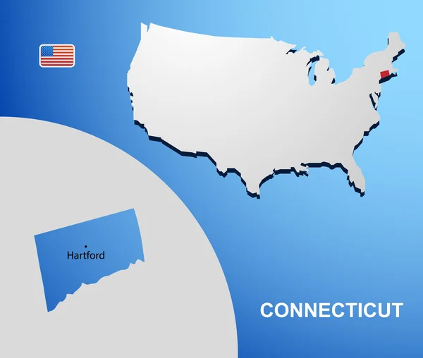 Connecticut sulla mappa di USA con la mappa dello stato — Vettoriale Stock