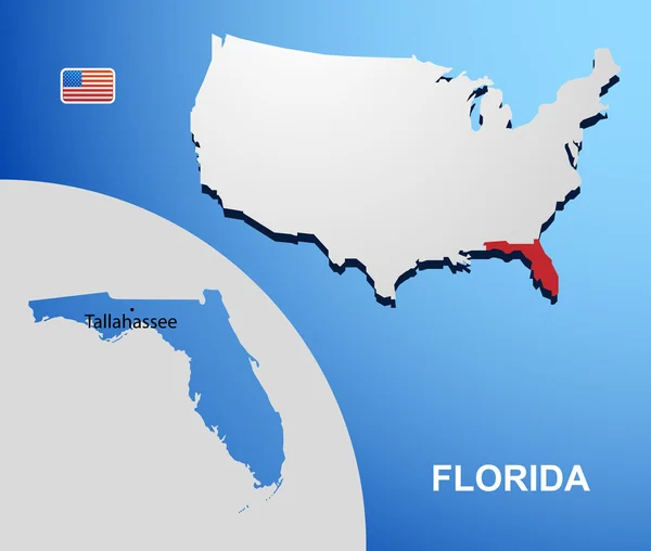 Floride sur la carte des États-Unis avec la carte de l'État — Image vectorielle